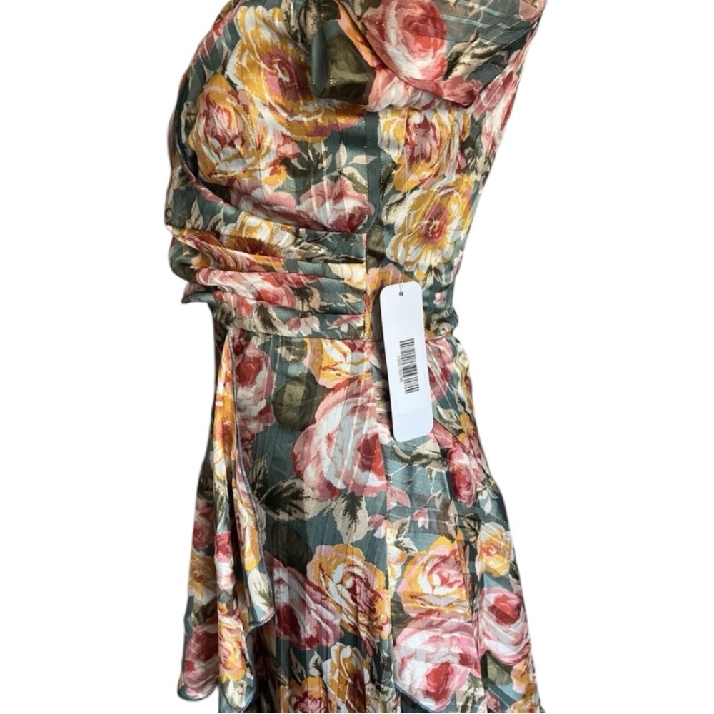 NWT Maxi Dress long Sleeve flowy asymmetrical chiffon floral metallic Sz S - Picture 7 of 12